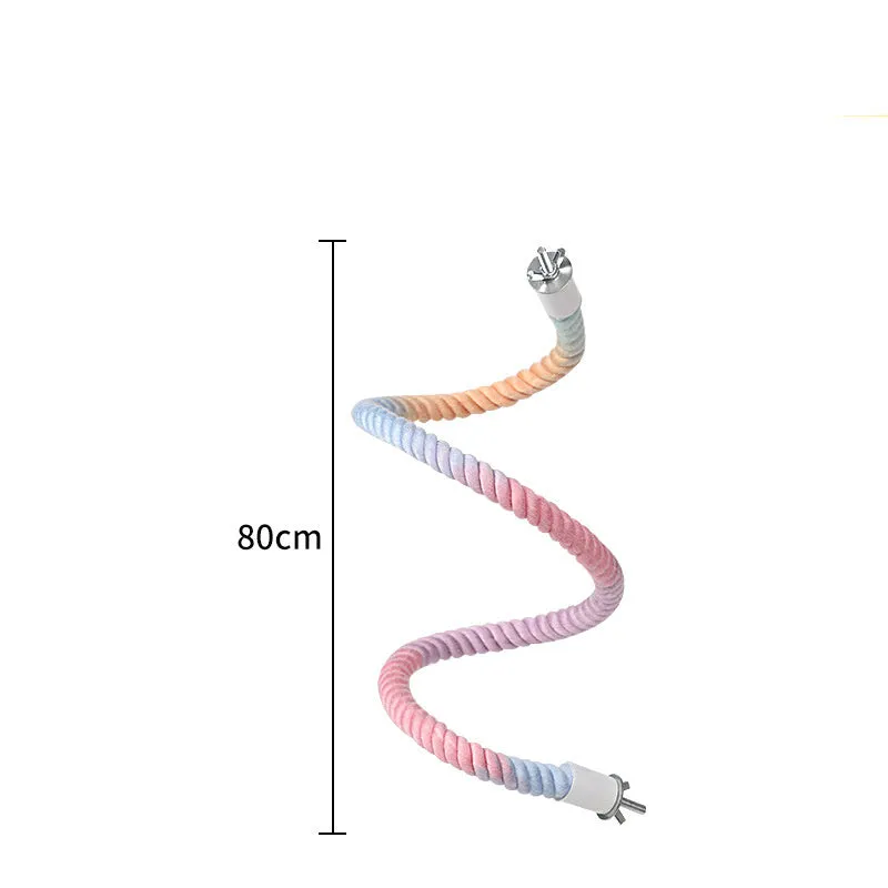 Gradient colour bird rope perch with U-shape and circular swing on a cage