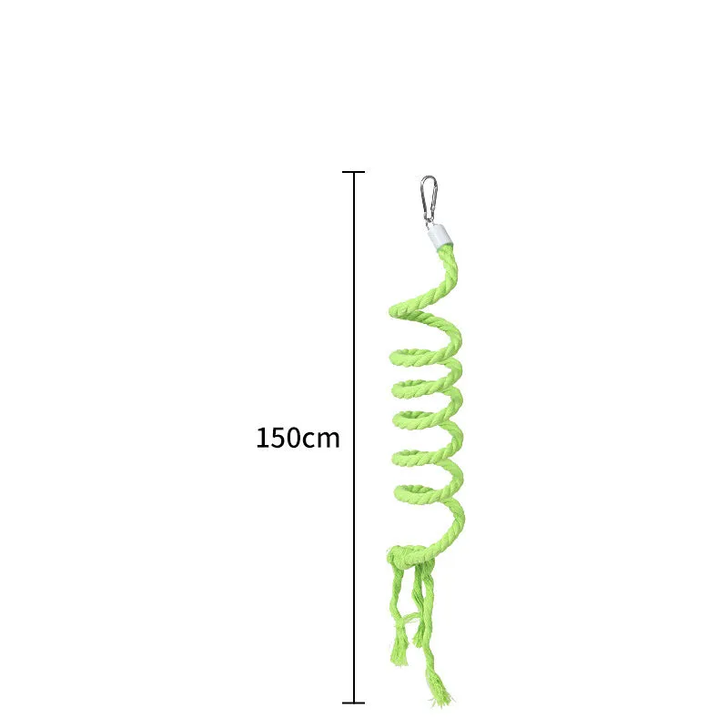 Gradient colour bird rope perch with U-shape and circular swing on a cage