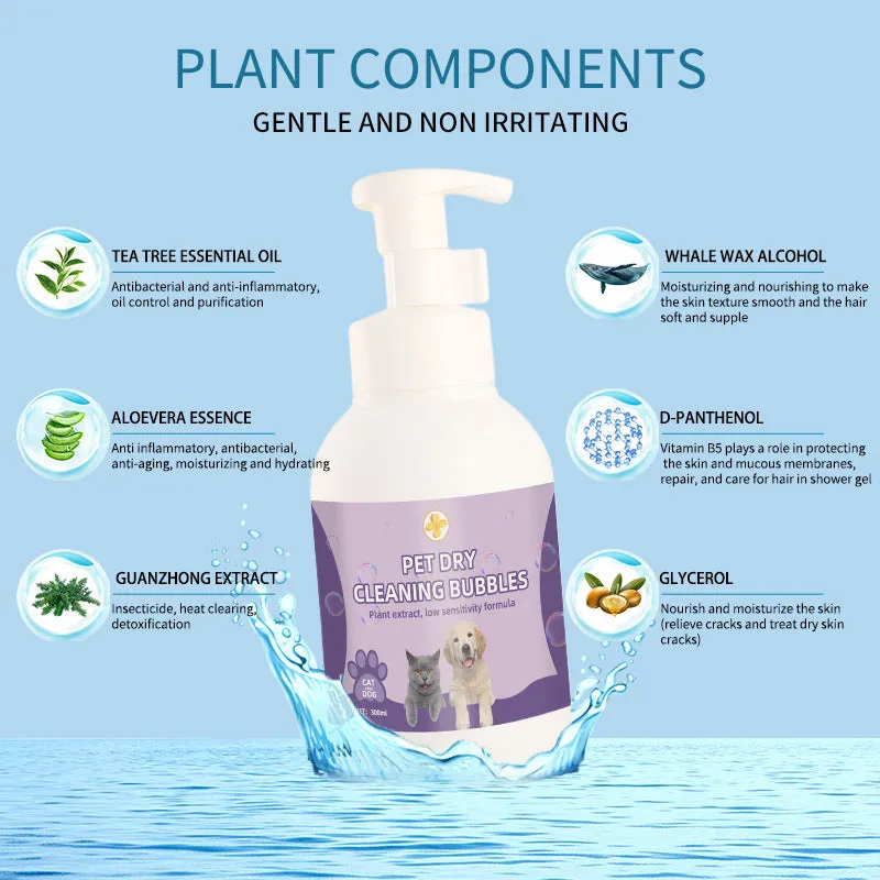 Pet disposable foam antibacterial antiitching wash-free bath shampoo in 300 ml and 500 ml bottles
