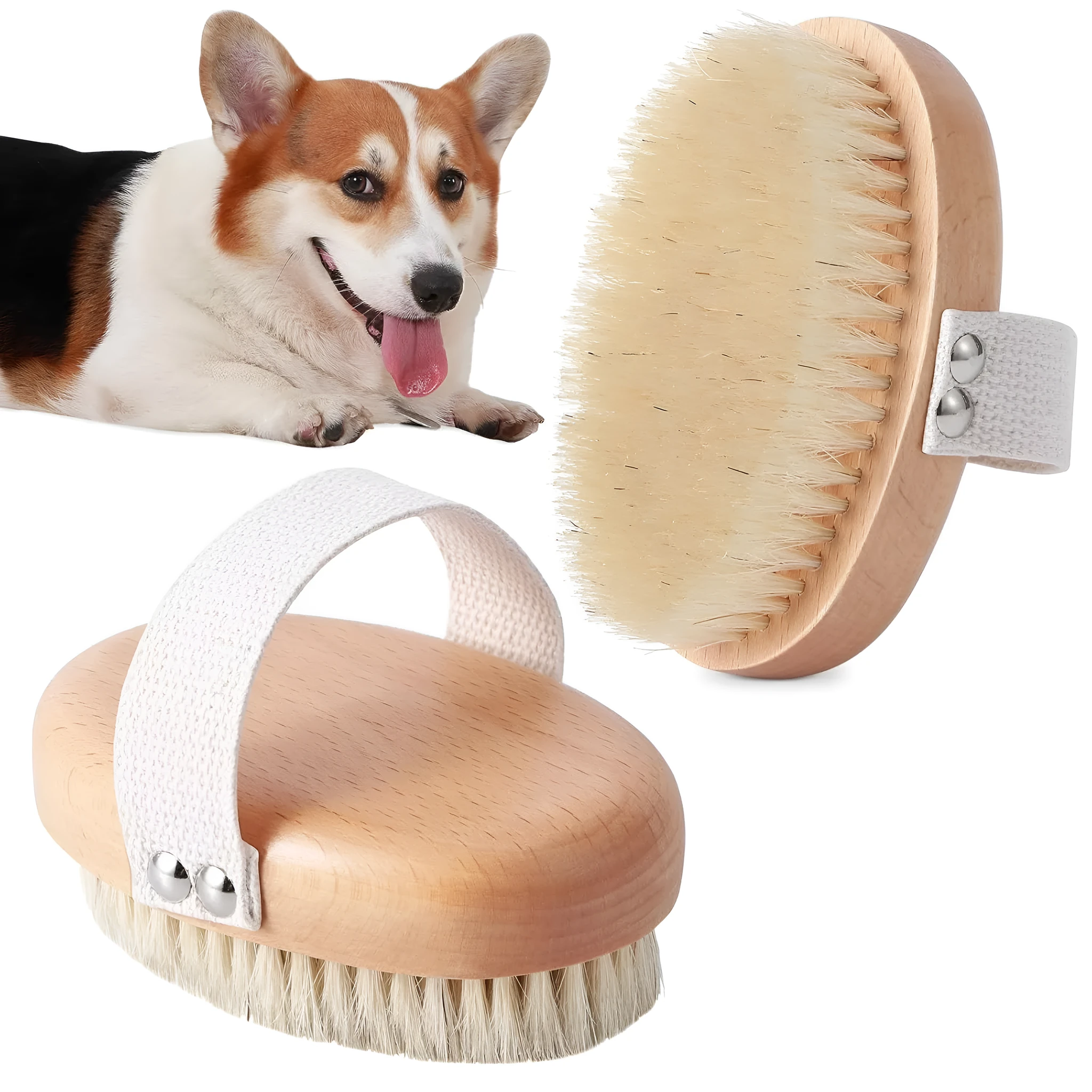 Soft boar bristle pet palm brush with ergonomic cotton band for short-haired dogs and cats, 13.5 x 8.5 cm