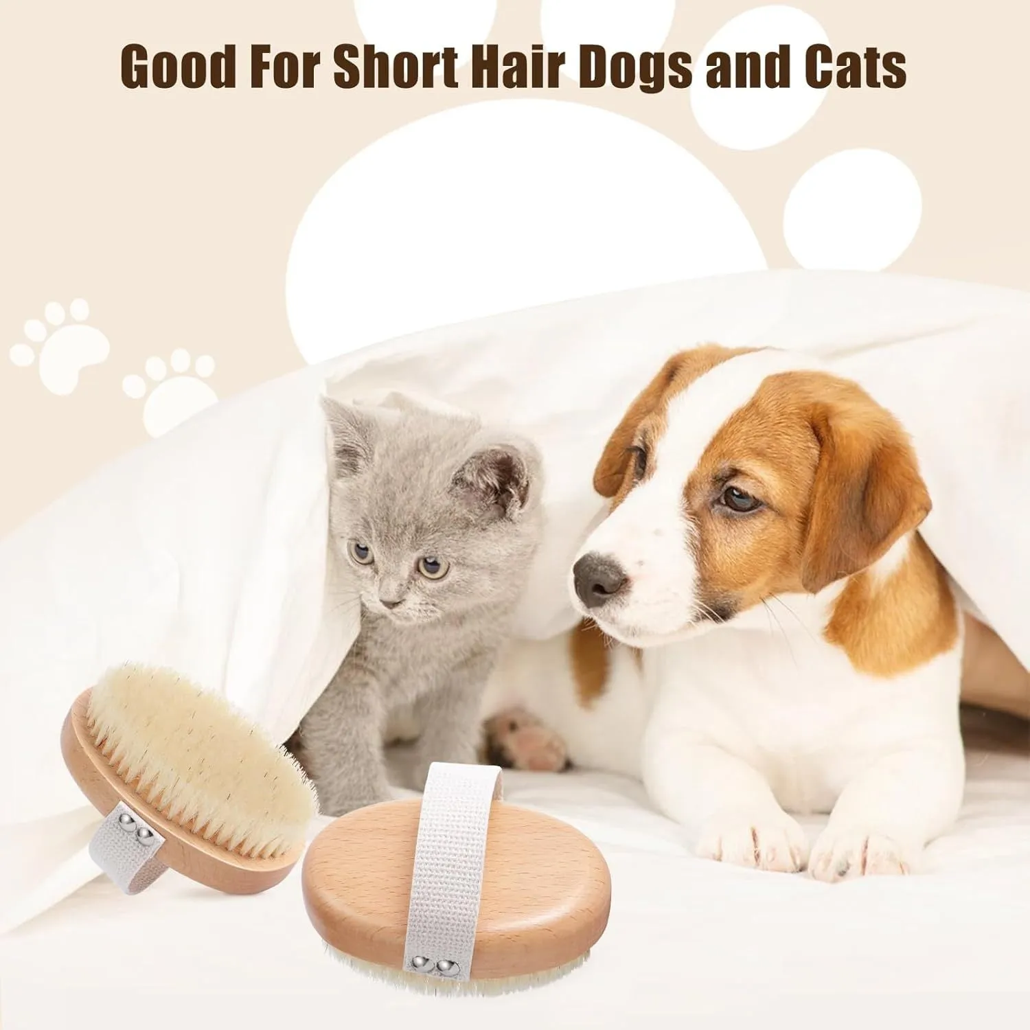 Soft boar bristle pet palm brush with ergonomic cotton band for short-haired dogs and cats, 13.5 x 8.5 cm
