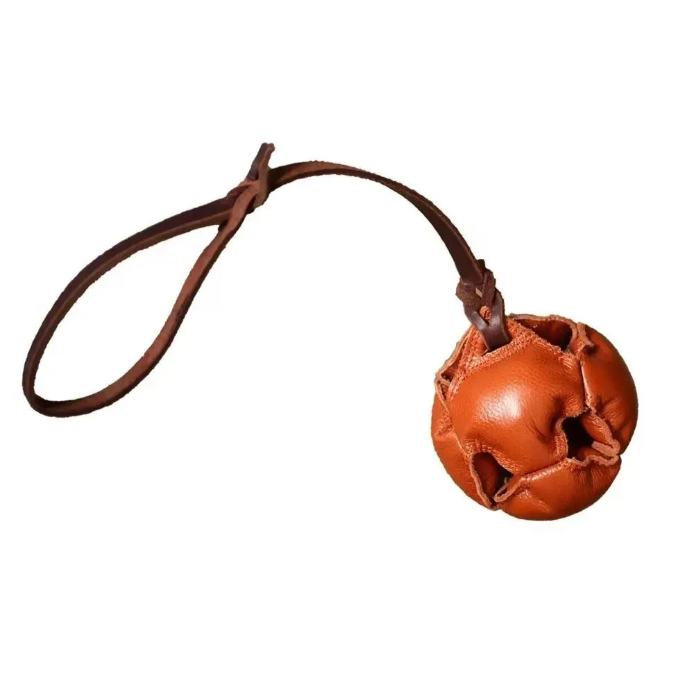Leather dog training ball toy with handle, soft bite ball for puppy reward, tug toy for obedience training, colourful dog ball