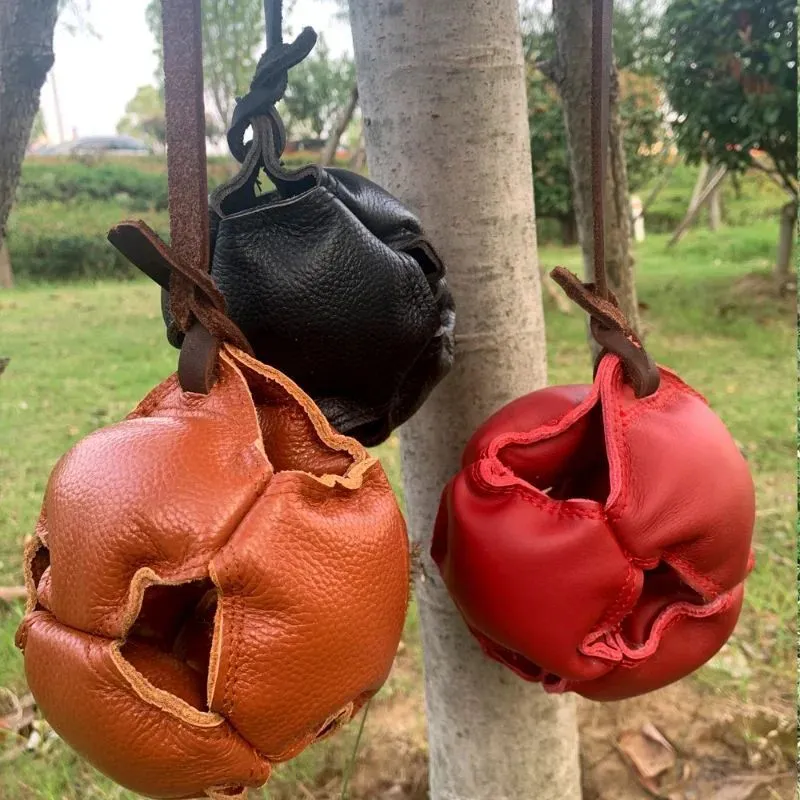 Leather dog training ball toy with handle, soft bite ball for puppy reward, tug toy for obedience training, colourful dog ball