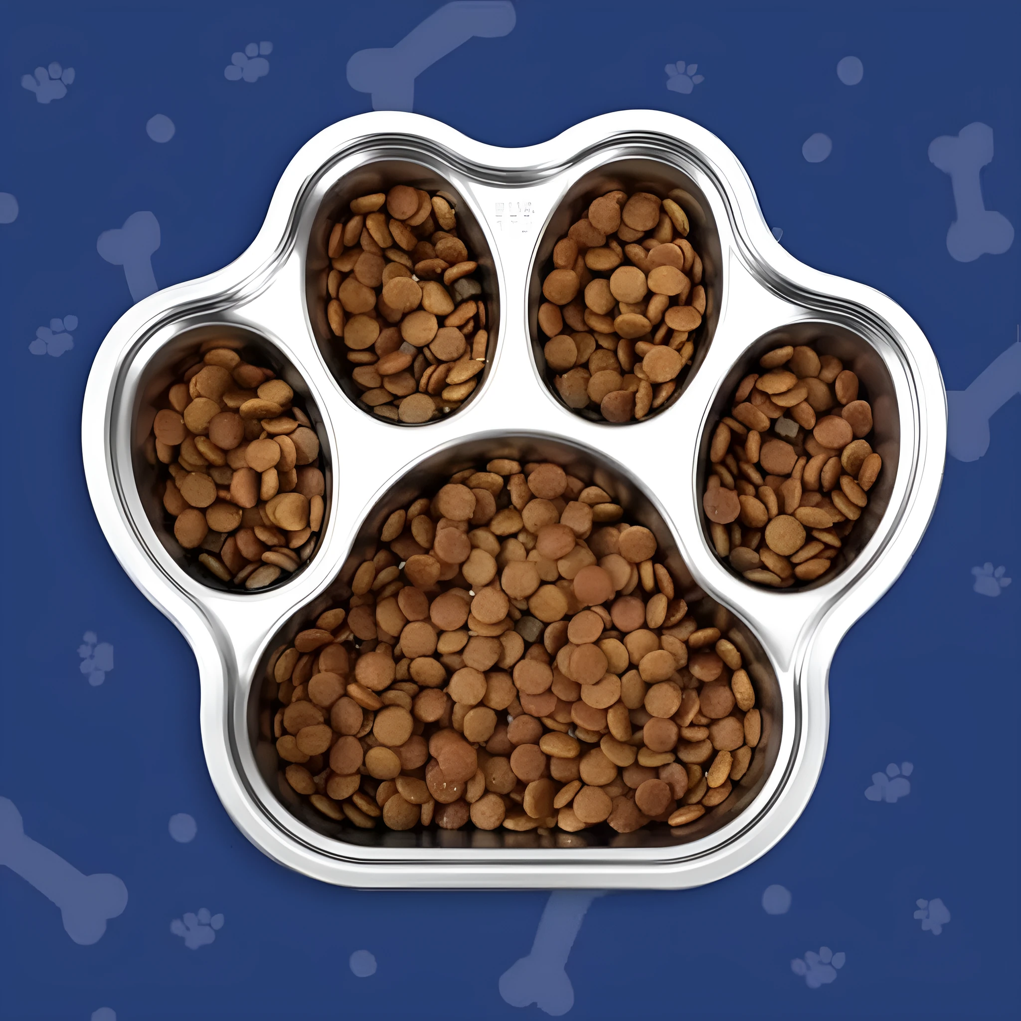 Silver stainless steel slow feeder dog bowl with raised ridges for slowing eating, 2 cup capacity, non-slip base, on a light background