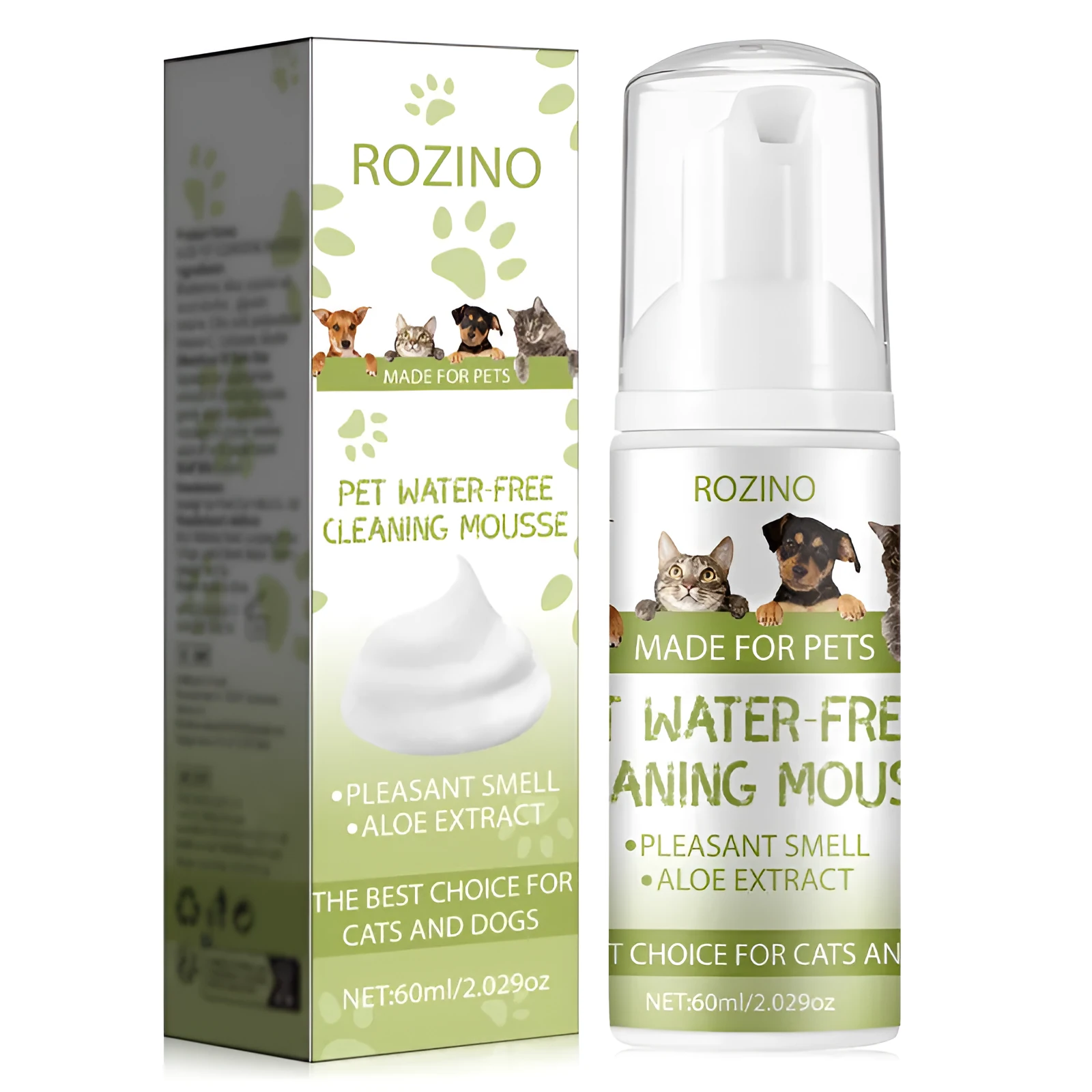 Pet wash-free dry cleaning foam 60g for dogs and cats deodorising body cleaner in white packaging