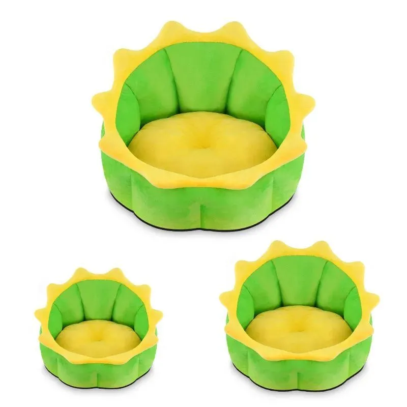 New dinosaur pet bed in Teddy gold fabric, soft and warm, for small cats and dogs up to 15 kg