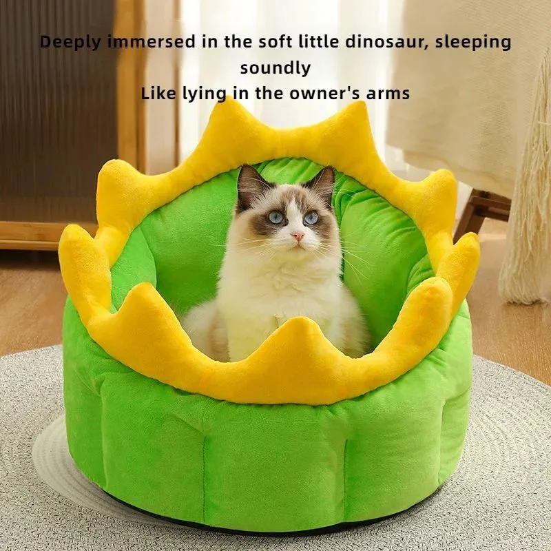 New dinosaur pet bed in Teddy gold fabric, soft and warm, for small cats and dogs up to 15 kg
