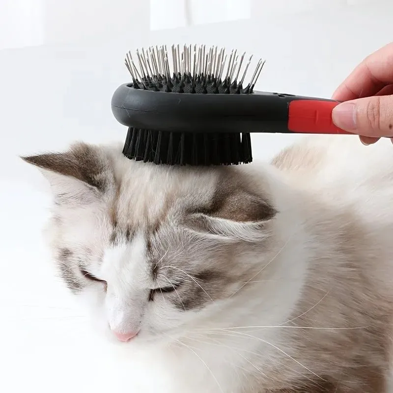 2-in-1 double sided pet grooming comb for dogs and cats with plastic handle and metal pins