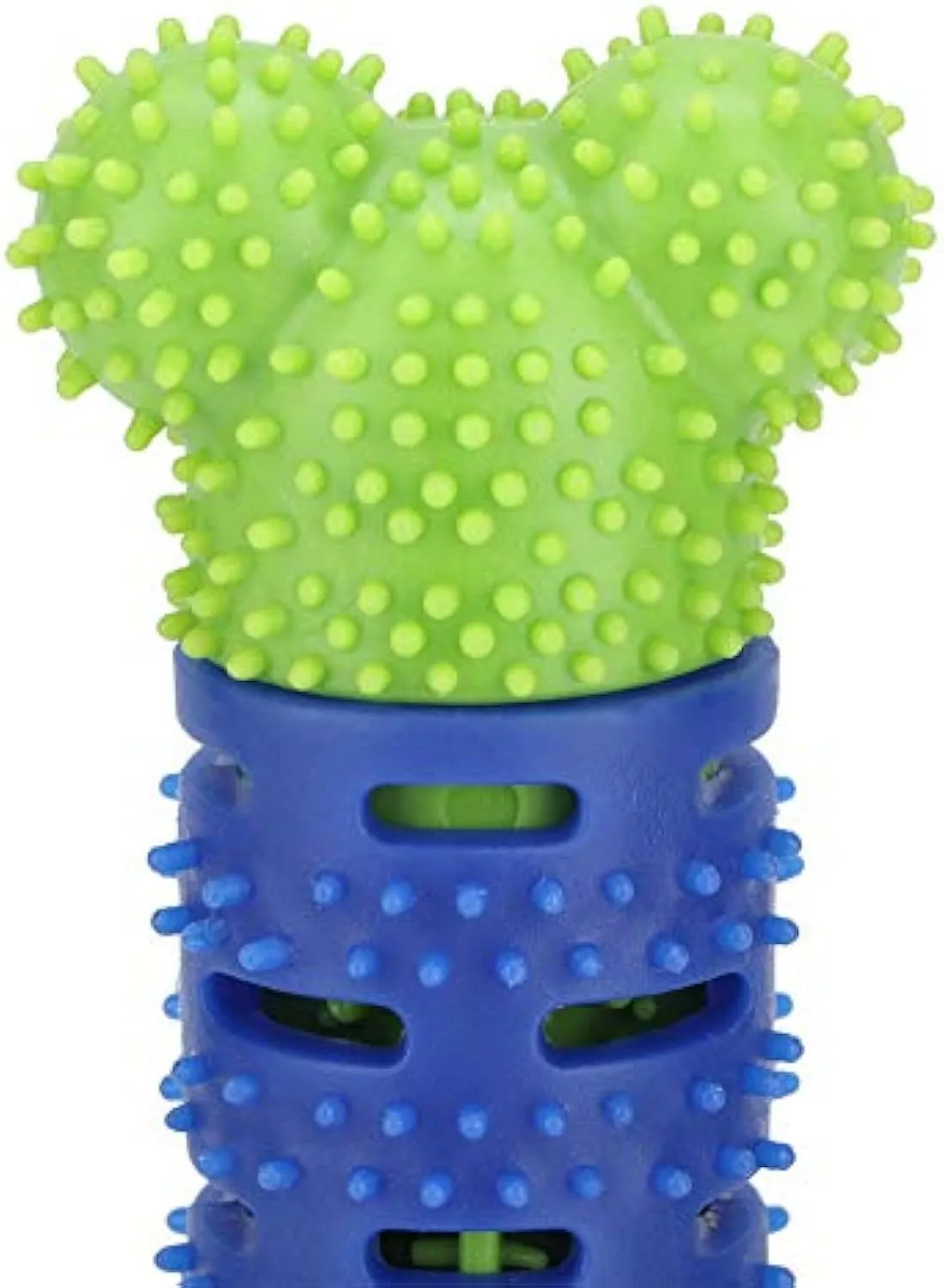 Blue silicone dog dental cleaner stick with serrated brush head and massage nodules, 25cm length