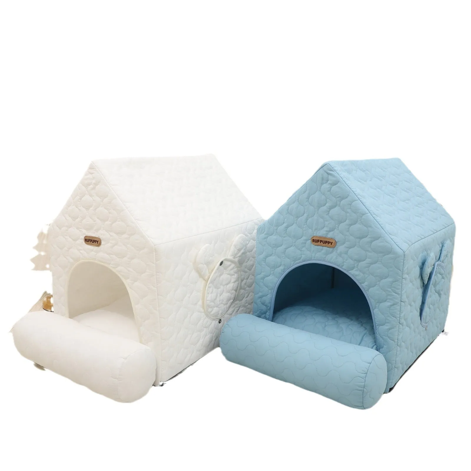 Closed pet house in white polyester, 55x38x48cm, for cats and small dogs up to 6 kg