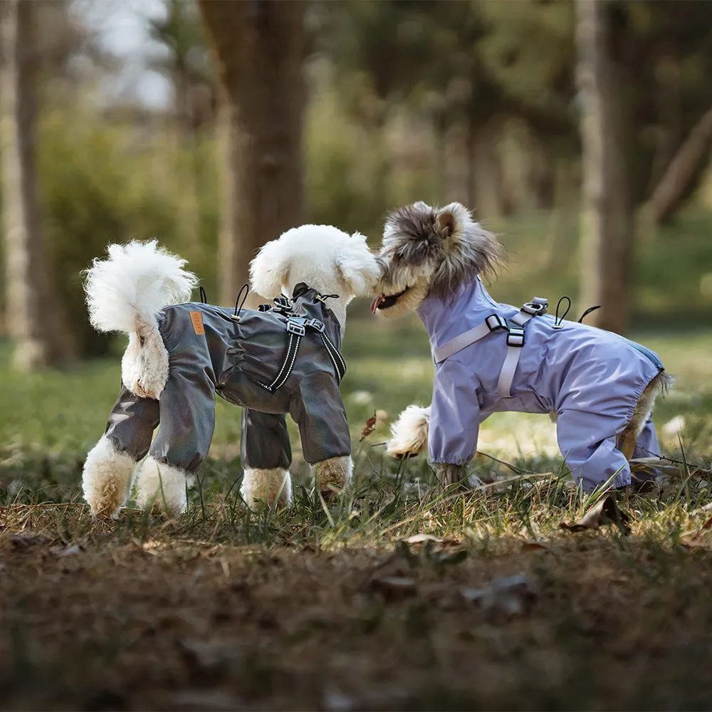 Fashion dog one-piece raincoat in waterproof polyester, available in multiple colours and sizes S to 3XL