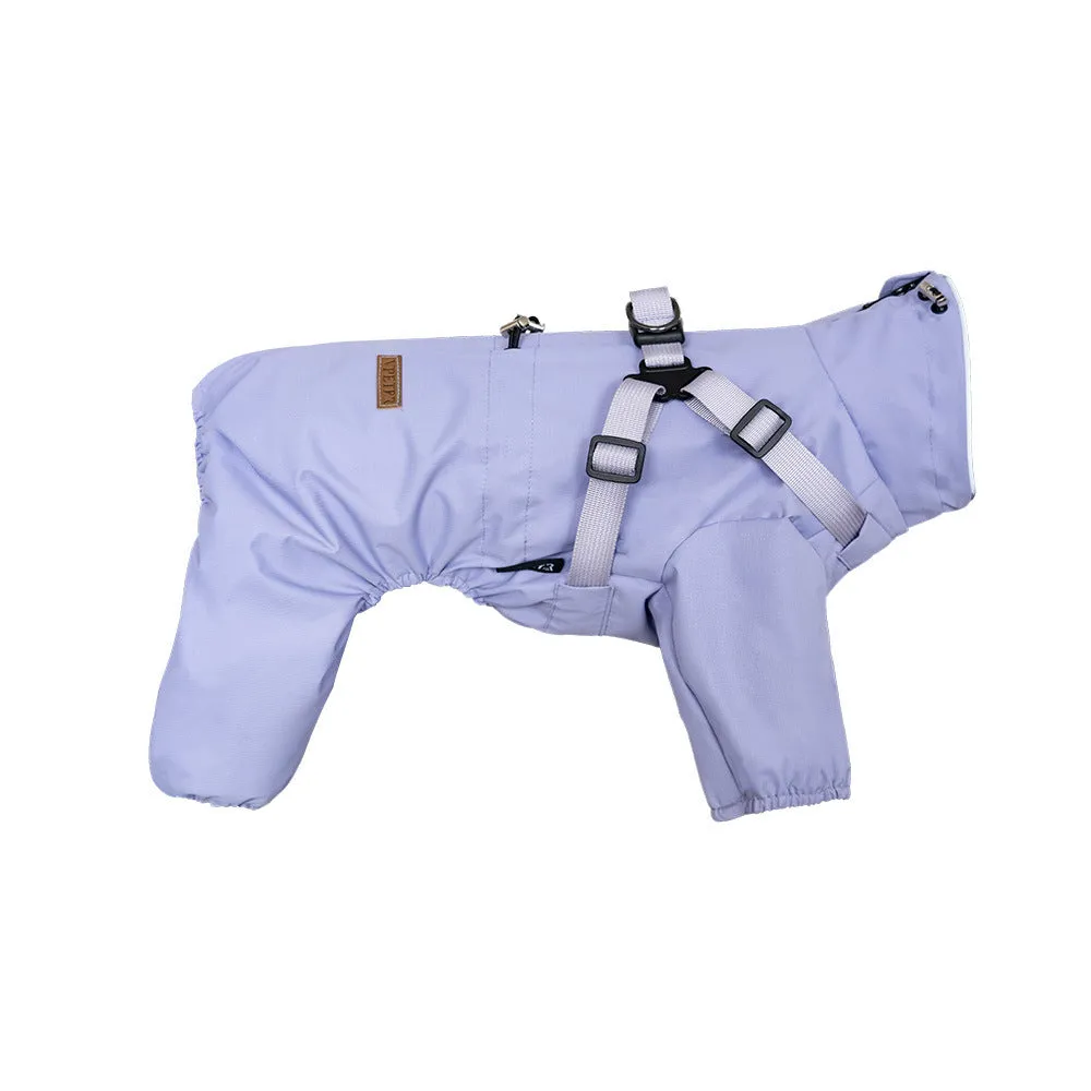 Fashion dog one-piece raincoat in waterproof polyester, available in multiple colours and sizes S to 3XL