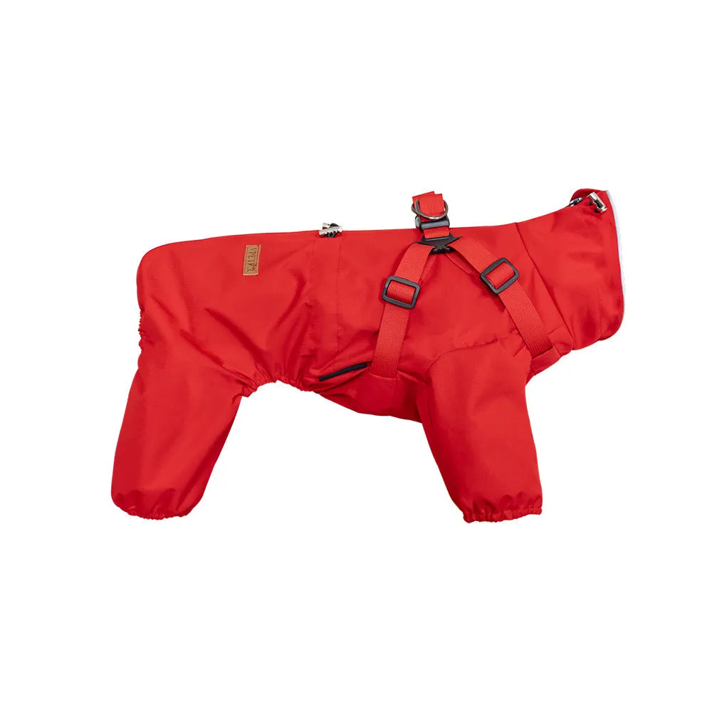 Fashion dog one-piece raincoat in waterproof polyester, available in multiple colours and sizes S to 3XL
