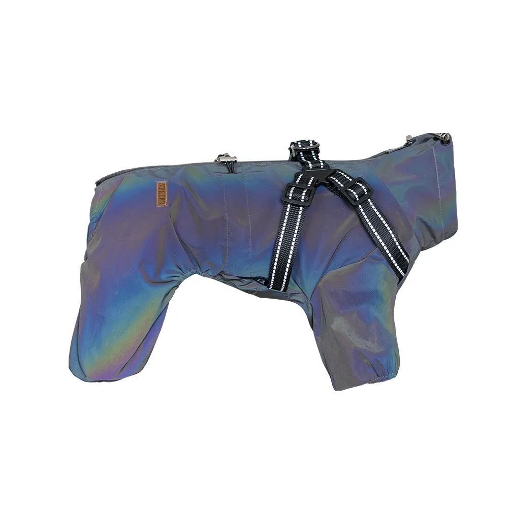 Fashion dog one-piece raincoat in waterproof polyester, available in multiple colours and sizes S to 3XL