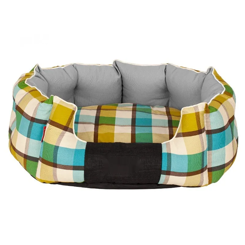 Round kennel dog mattress in contrast diamond lattice pattern, winter warm, removable washable cloth cover, size S