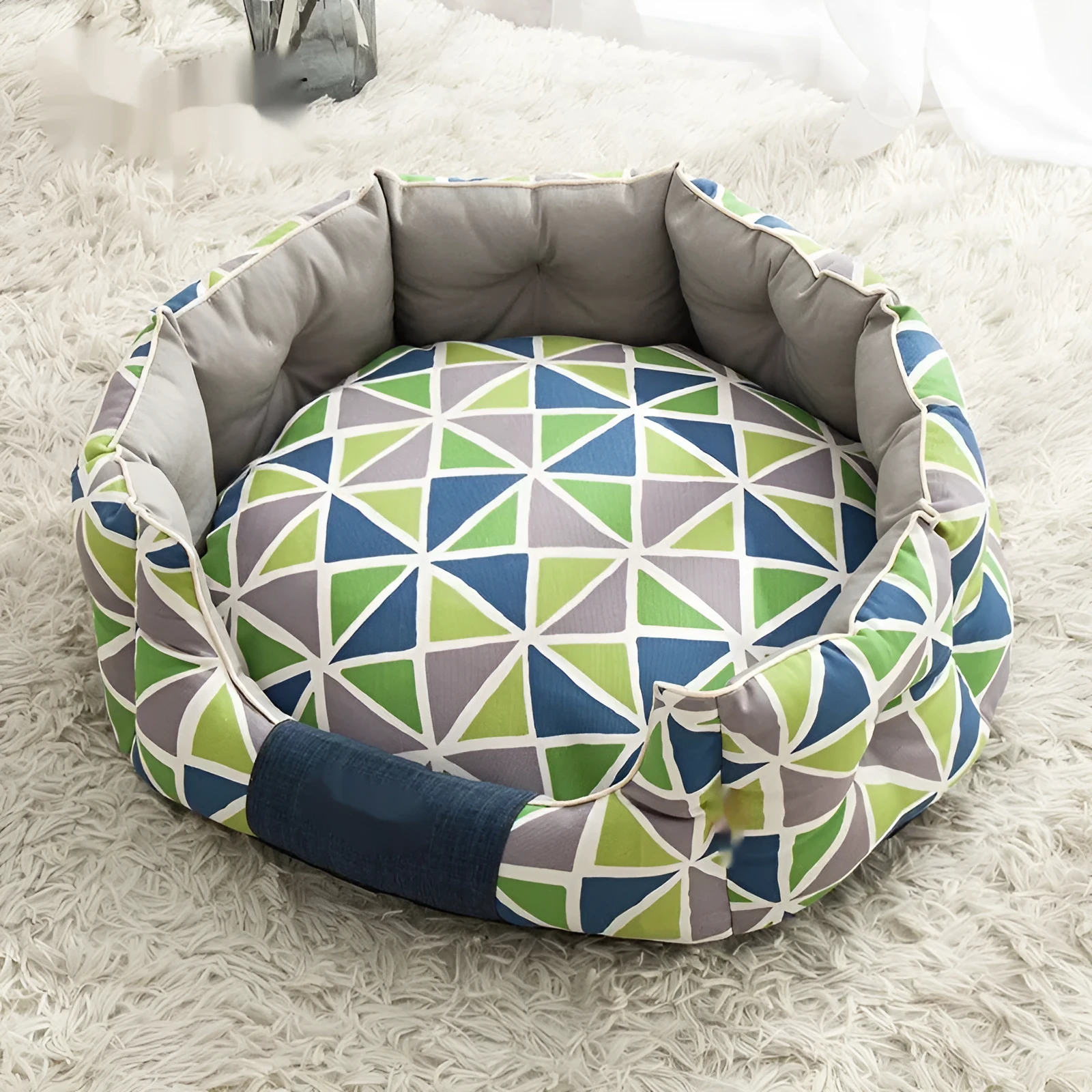 Round kennel dog mattress in contrast diamond lattice pattern, winter warm, removable washable cloth cover, size S