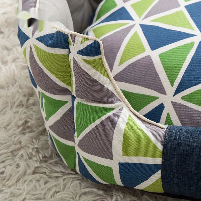 Round kennel dog mattress in contrast diamond lattice pattern, winter warm, removable washable cloth cover, size S