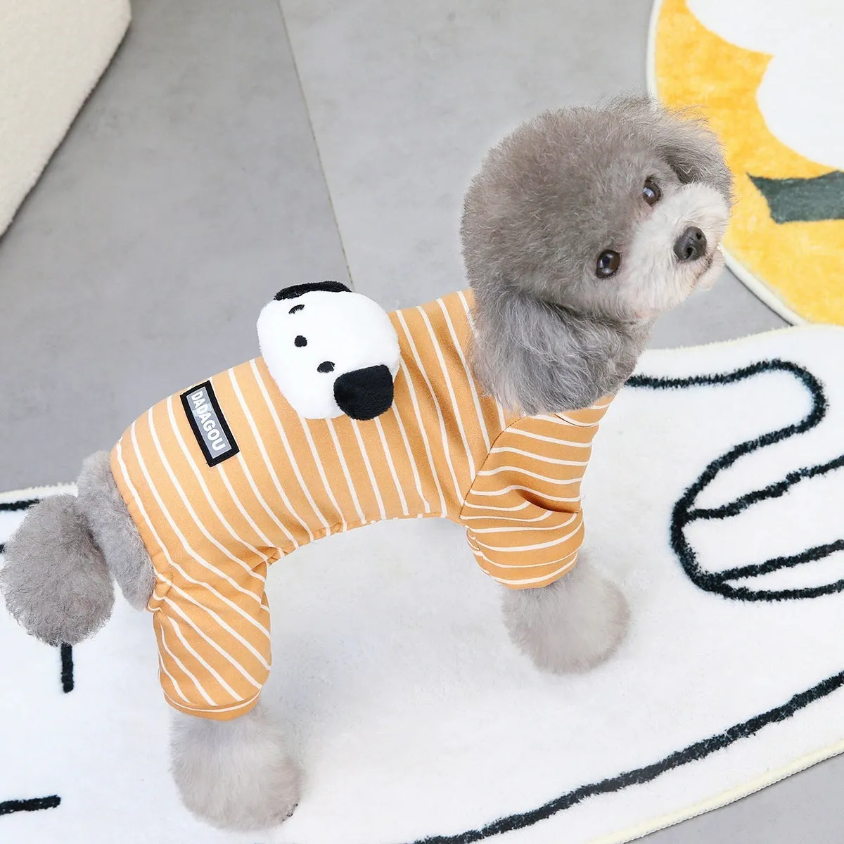 Pet dog two-leg sweater in orange and black, polyester knit, sizes S to XXL