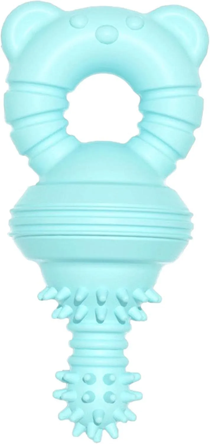 Blue rubber dog chew toy with concave-convex surface for cleaning teeth