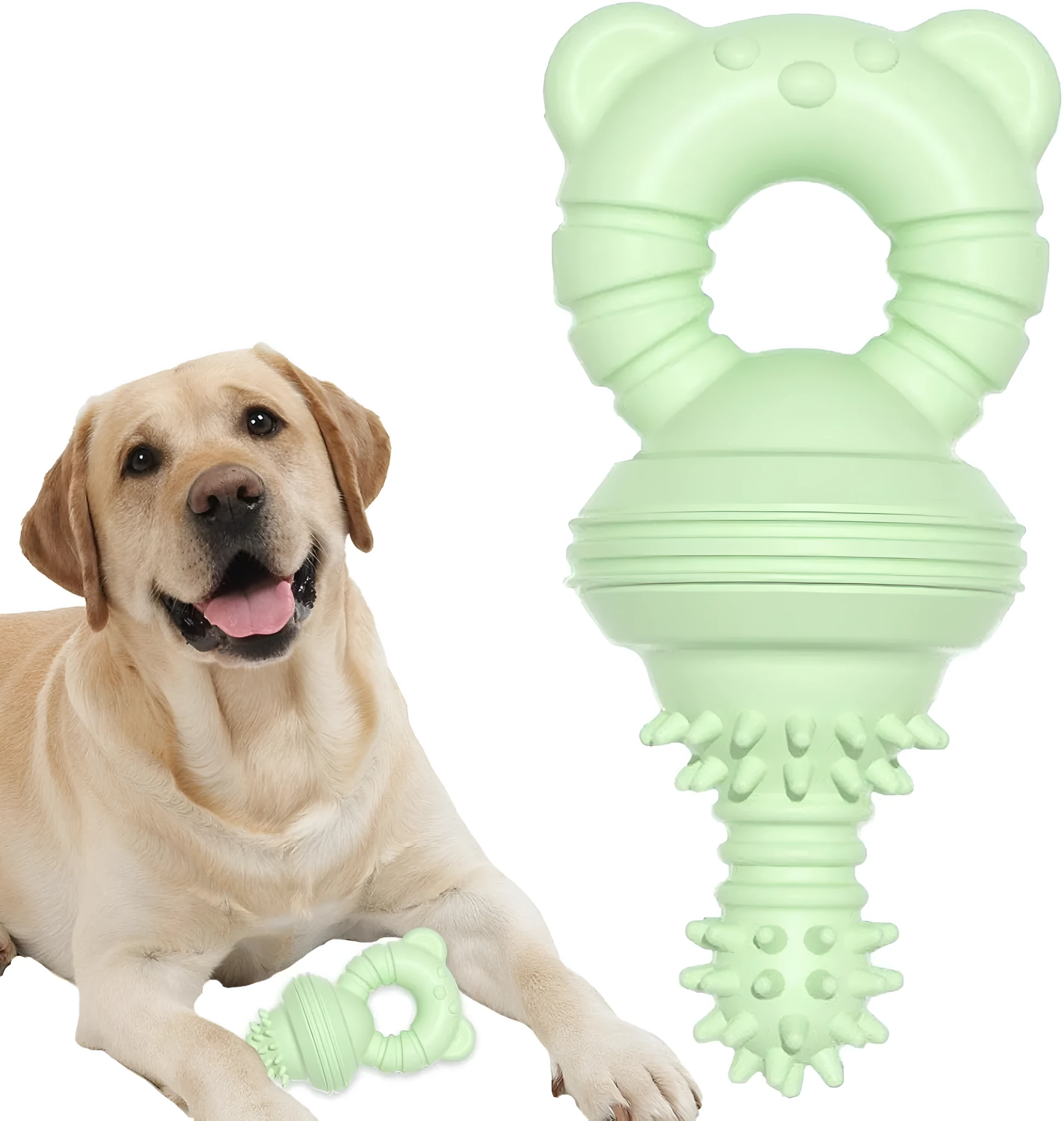 Blue rubber dog chew toy with concave-convex surface for cleaning teeth