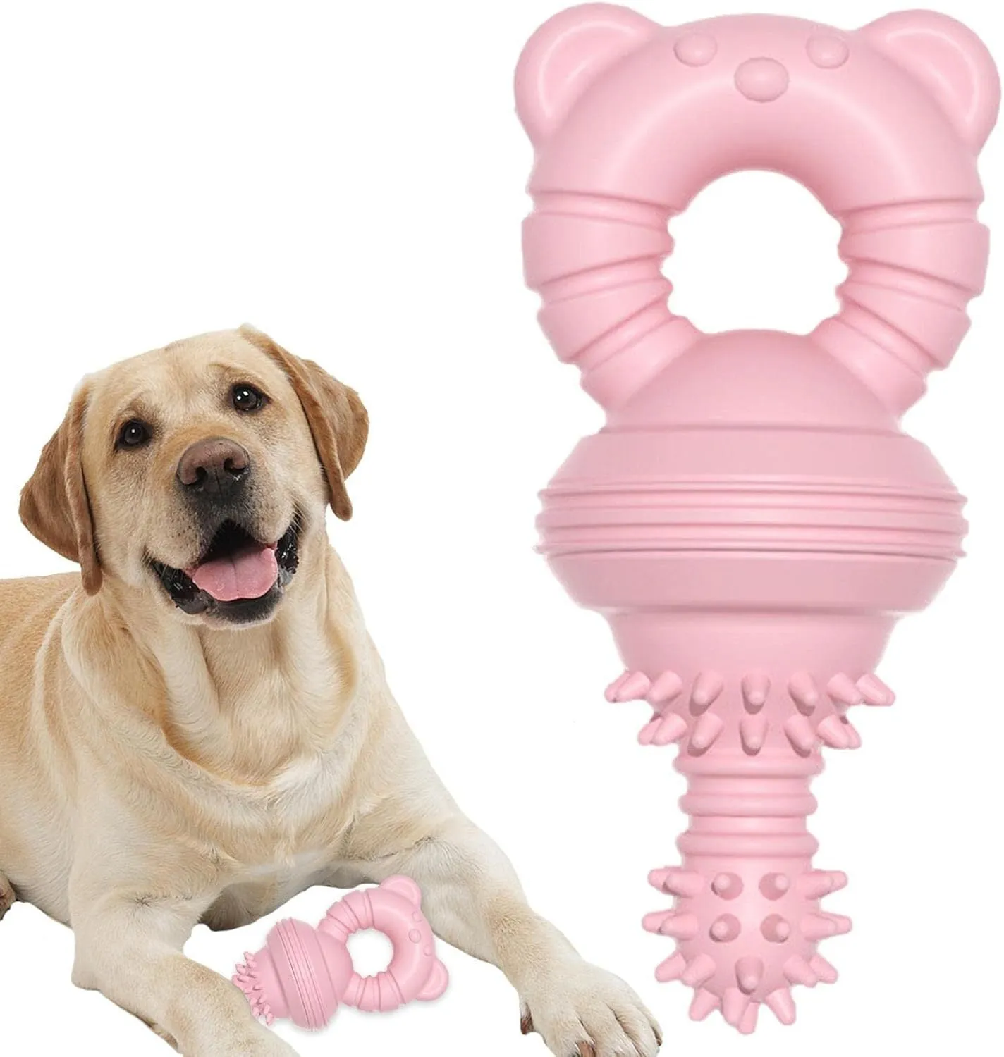 Blue rubber dog chew toy with concave-convex surface for cleaning teeth