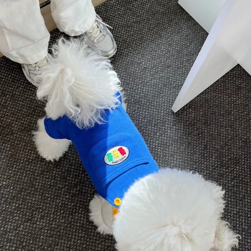 Blue polyester overalls for a dog or cat, casual style for spring and autumn