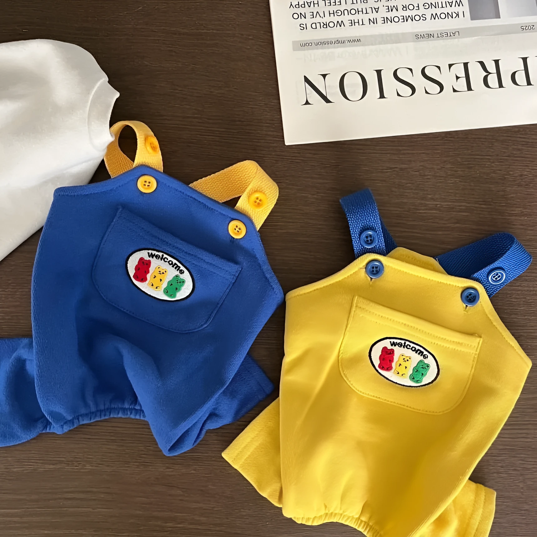 Blue polyester overalls for a dog or cat, casual style for spring and autumn