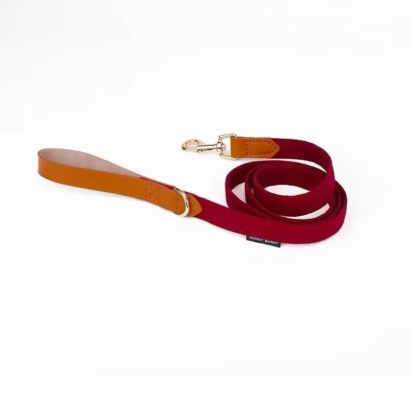 Dog collar with lettering and bowknot leather hand holding rope set in creamy green colour for small dogs