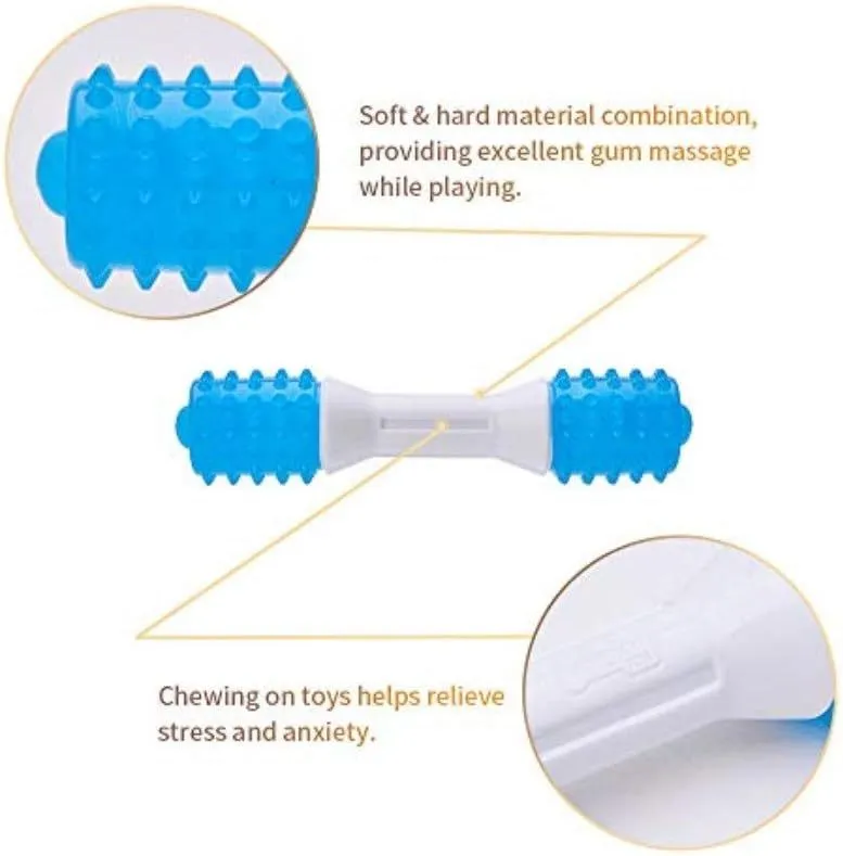 Dual-colour aqua bone puppy teething chew toy made from PU rubber and TPR for dogs 2-8 months old.