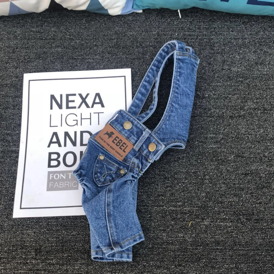 All-match denim suspender dog pants for small to extra-large dogs, light blue and dark blue options