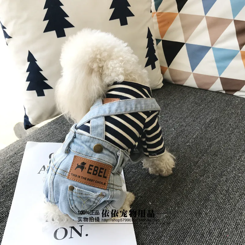 All-match denim suspender dog pants for small to extra-large dogs, light blue and dark blue options