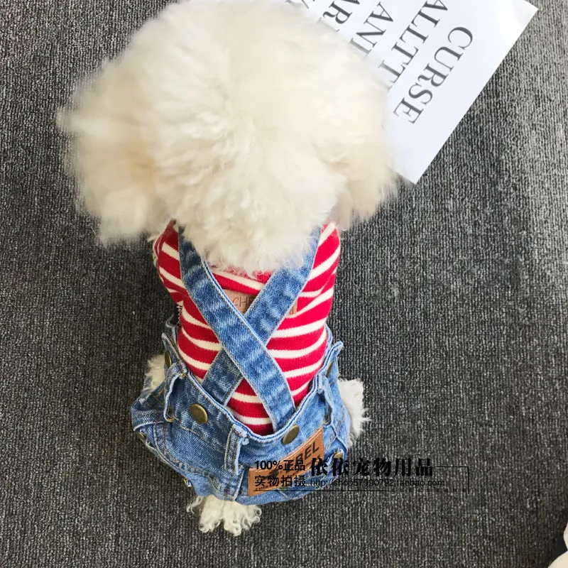 All-match denim suspender dog pants for small to extra-large dogs, light blue and dark blue options