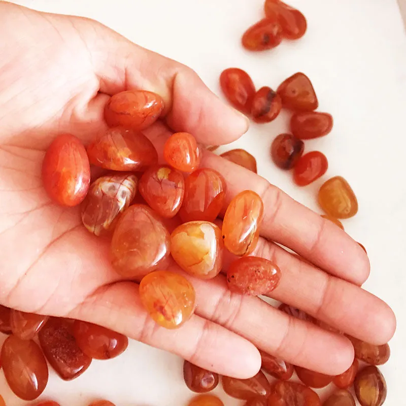 Natural red carnelian rough stone crystal specimens 15-20mm on neutral background