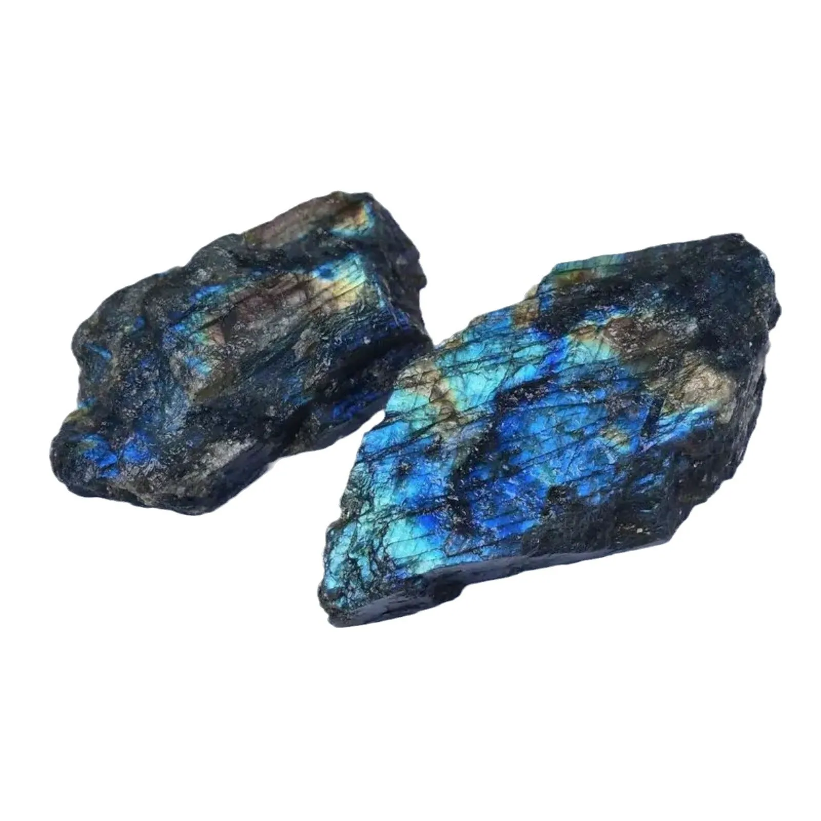 Natural labradorite polished slate ornament with iridescent colour play, hand-polished smooth finish