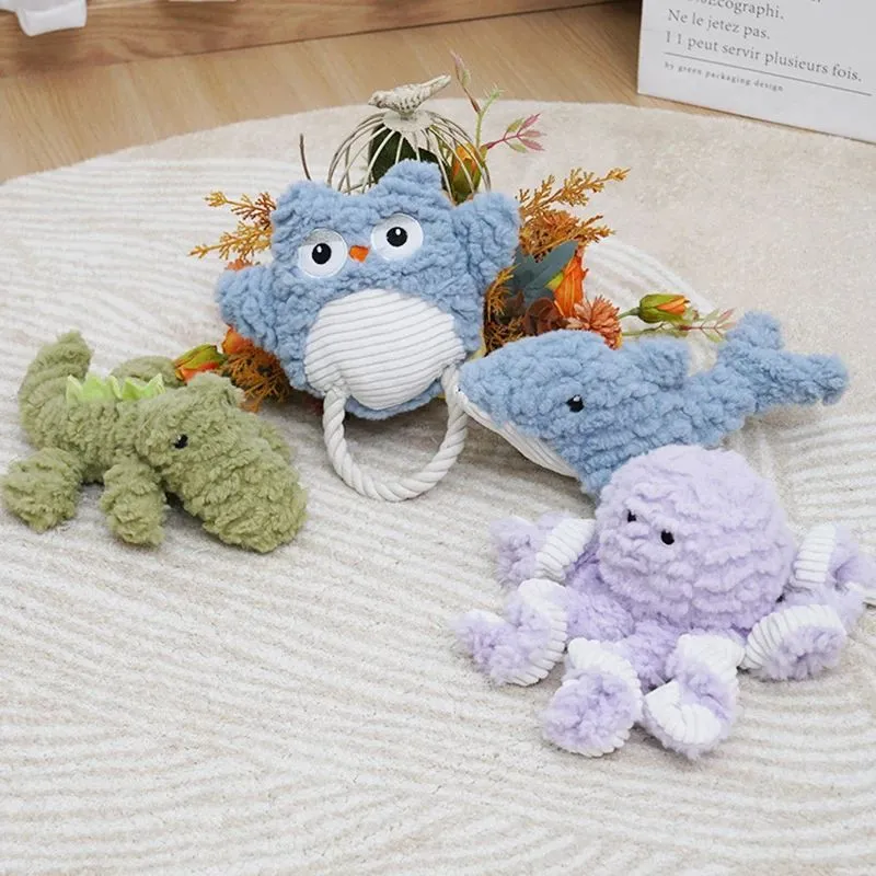 Plush caterpillar fabric squeaky dog toy in animal shapes for small and large dogs