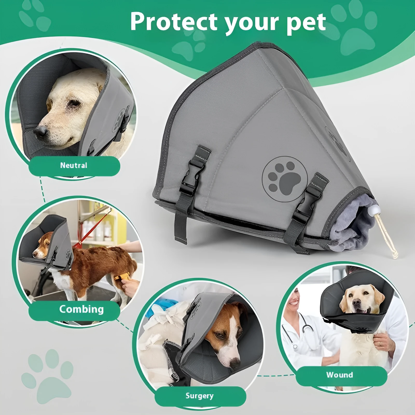 A soft, adjustable polyester recovery collar ring for pets, shown in single and double-layer styles.