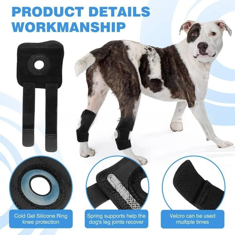 Black polyester leg guard for pet dog or cat joint support and rehabilitation.