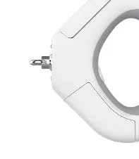 White plastic pet leashing device with spotlight light and snack bin box tractor ring