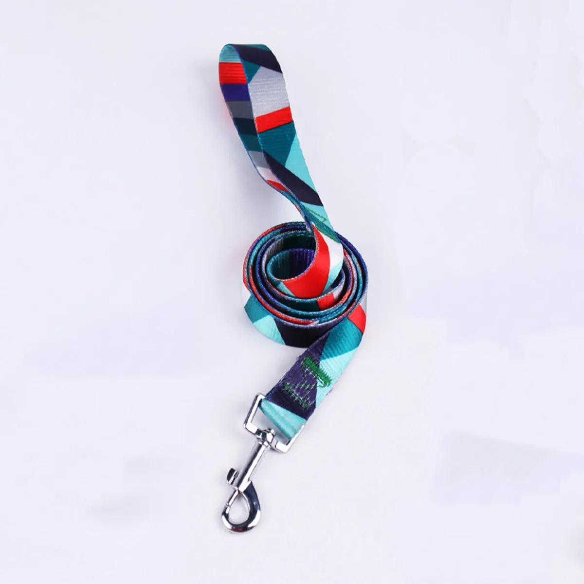 Polyester dog leash collar three-piece set in pink white with hand held rope