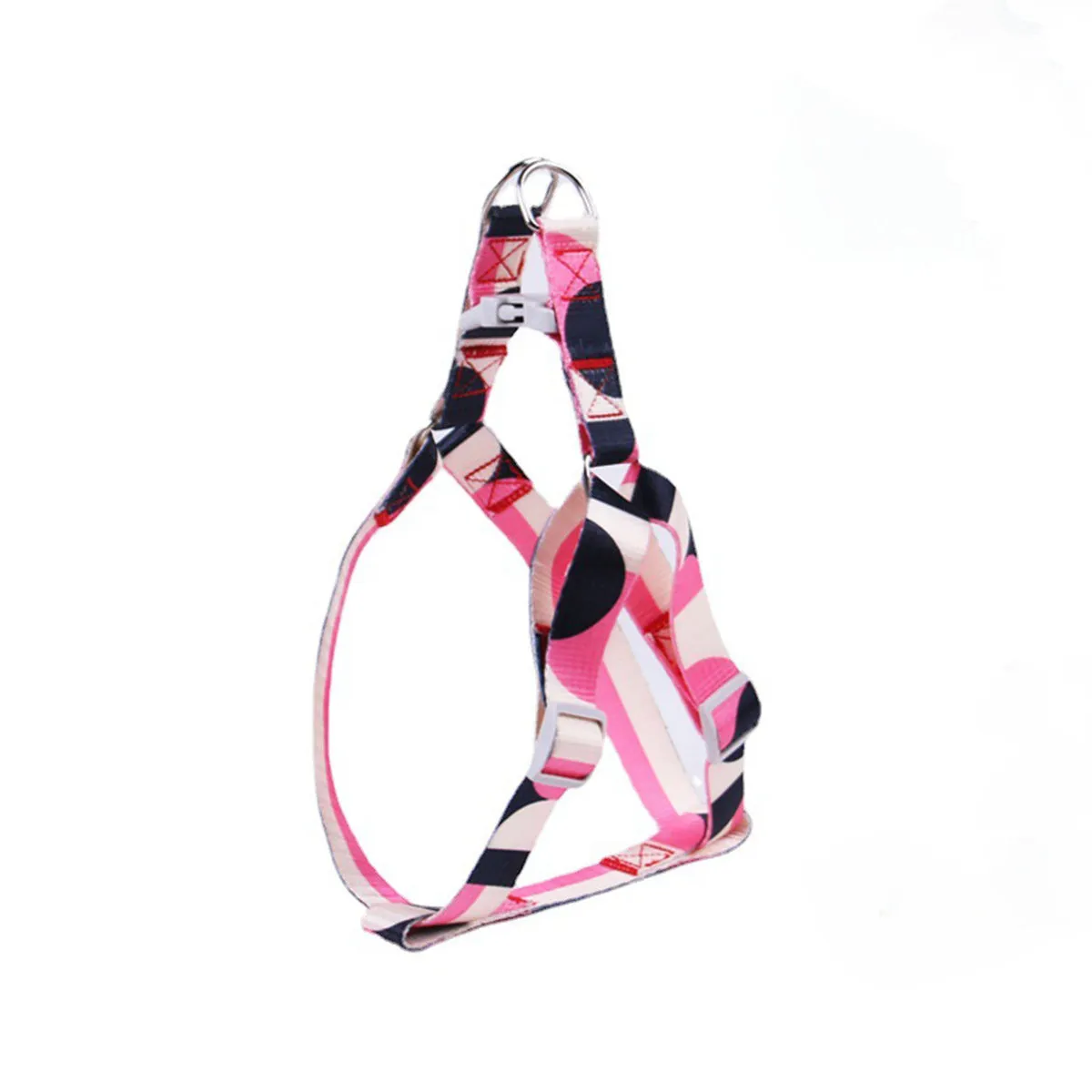 Polyester dog leash collar three-piece set in pink white with hand held rope