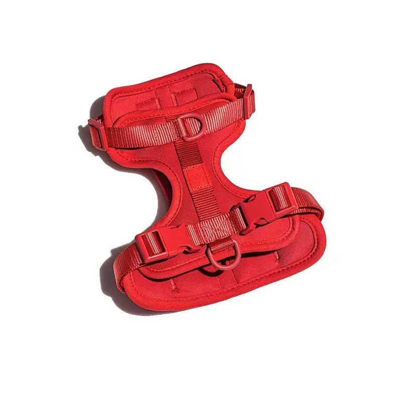 Dog tactical chest back and collar set in black PVC with leash and harness for outdoor training