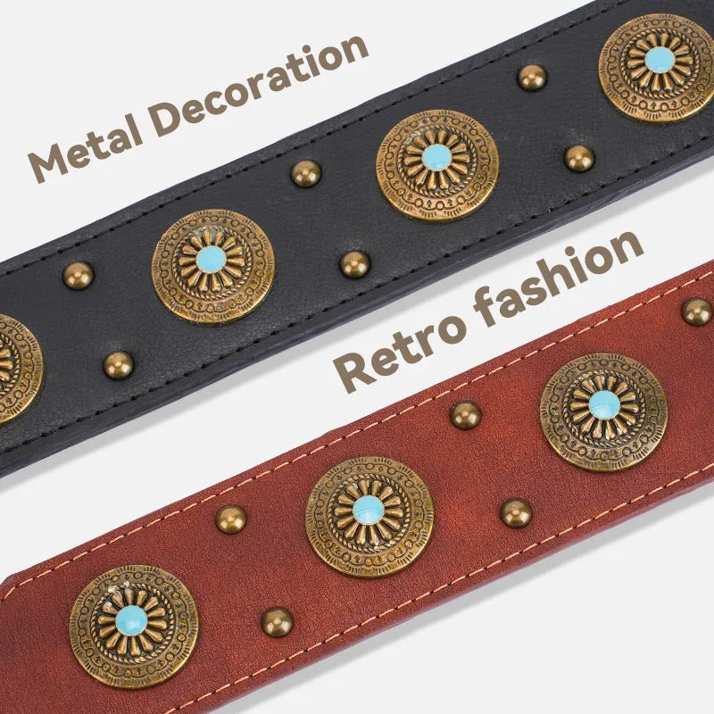 Retro high-end leather dog collar in brown with monochrome pattern for medium and large dogs