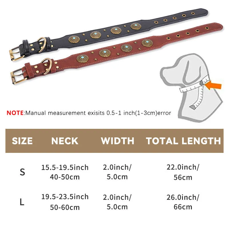 Retro high-end leather dog collar in brown with monochrome pattern for medium and large dogs