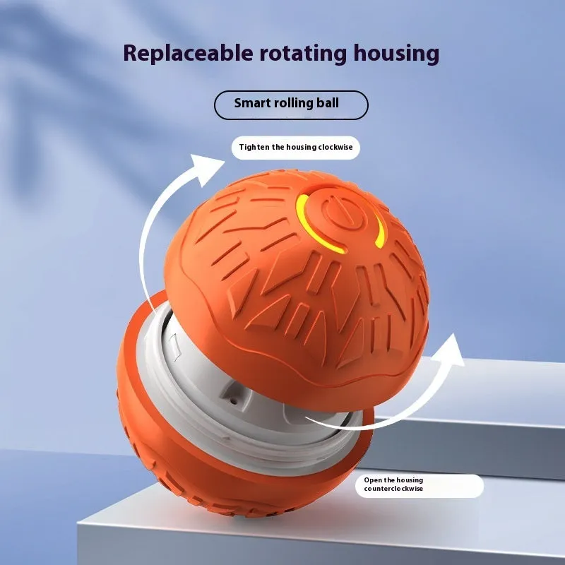 Blue electric jumping ball for dogs with silicone shell on a wooden floor