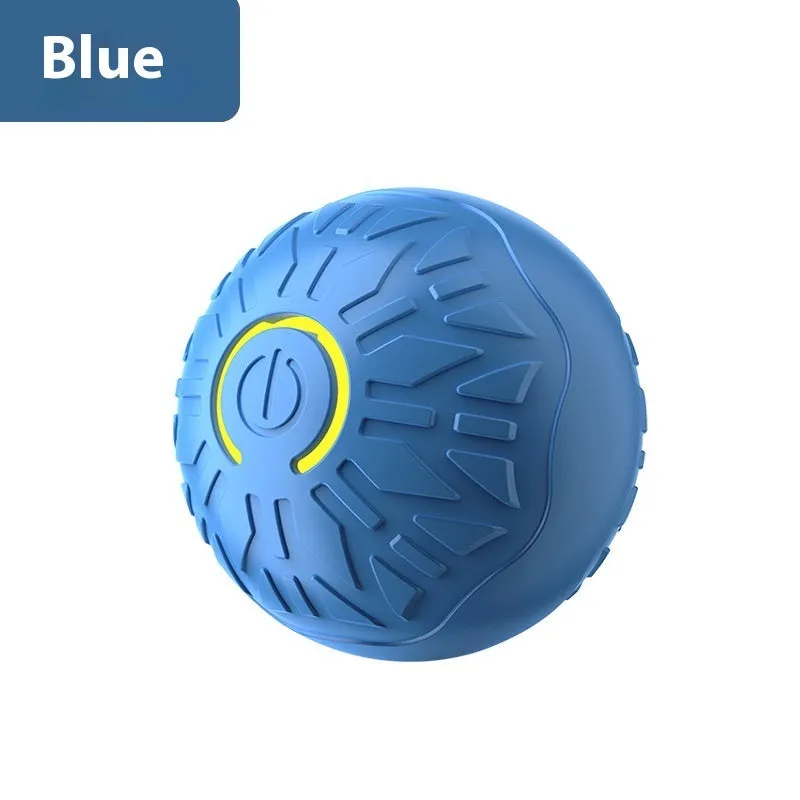 Blue electric jumping ball for dogs with silicone shell on a wooden floor
