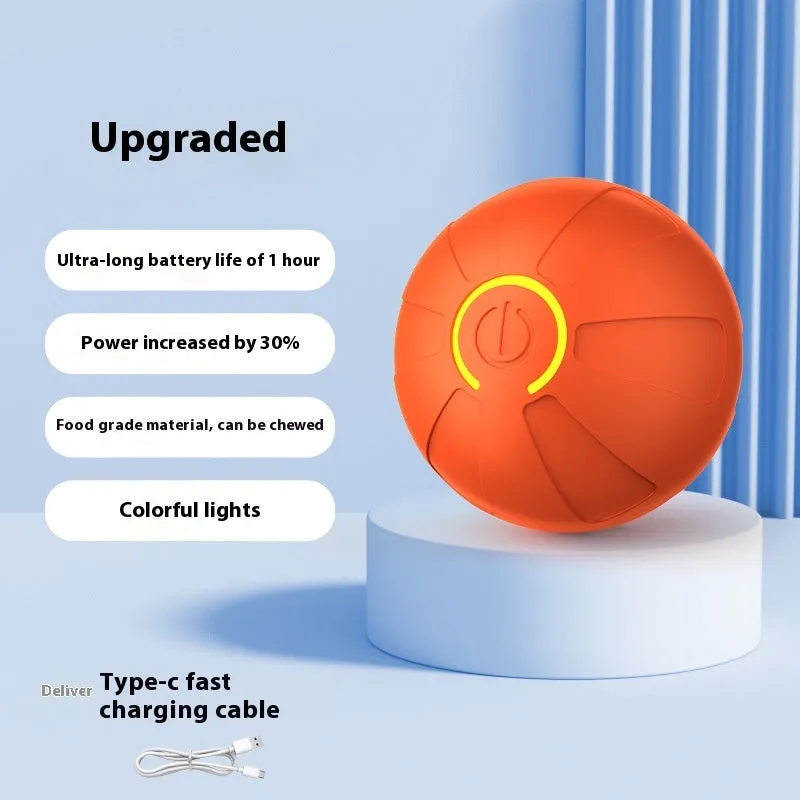 Blue electric jumping ball for dogs with silicone shell on a wooden floor