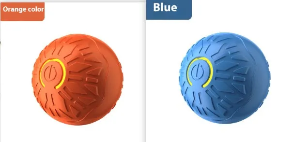 Blue electric jumping ball for dogs with silicone shell on a wooden floor