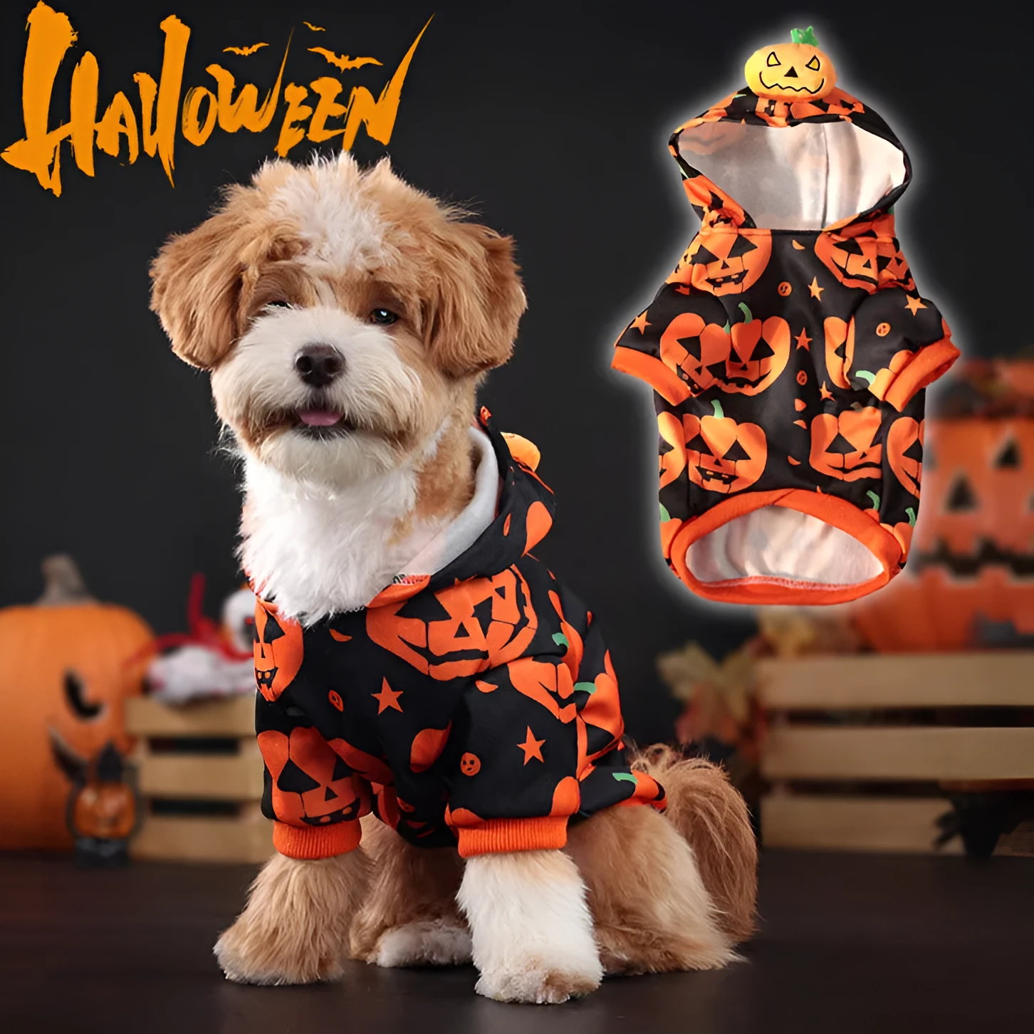 Wansheng orange polyester pumpkin sweater for dogs and cats in European American style