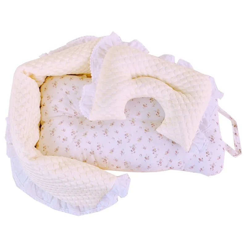 Cotton pet stroller set with anti-dirty towel, cushion, and pillow in a striped pattern.