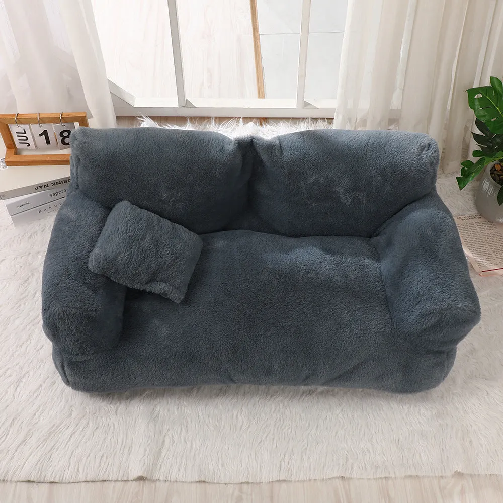 Rabbit plush pet sofa nest in khaki, three colour options, six sizes from S to XXXL for dogs